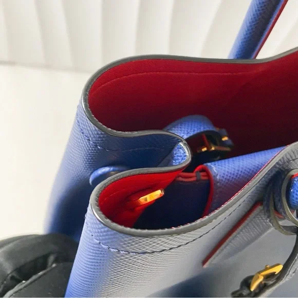 PRADA Double Medium Tote Bag Blue Saffiano Leather - Picture 8 of 12